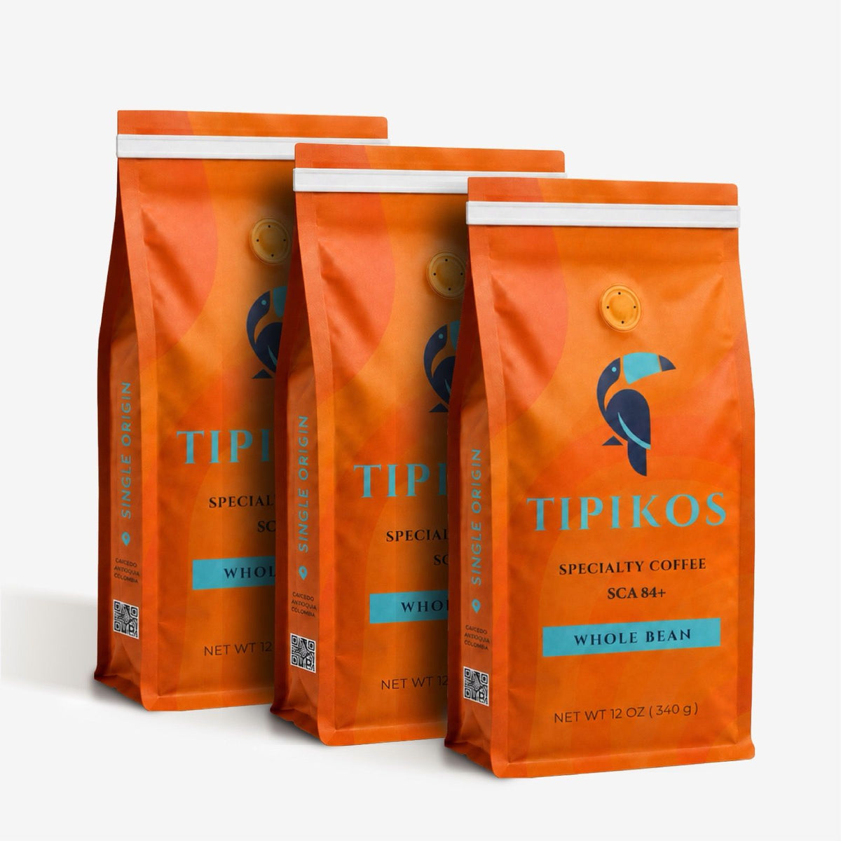 TIPIKOS Colombian Medium Roast Whole Bean Coffee 3-Pack, three 12 oz 100% Arabica bags