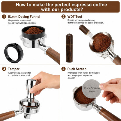 TIPIKOS 51mm Espresso Tamper Set with Puck Screen and WDT Distribution Tool