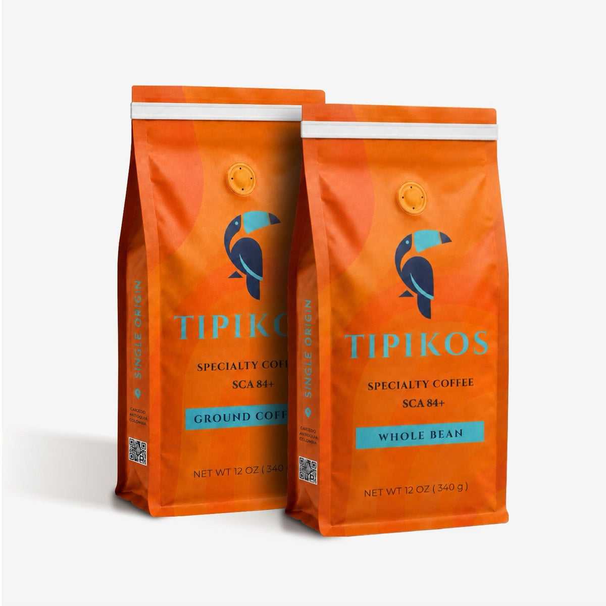 TIPIKOS Colombian Medium Roast Coffee 2-Pack with one Ground Coffee bag and one Whole Bean bag, 100% Arabica
